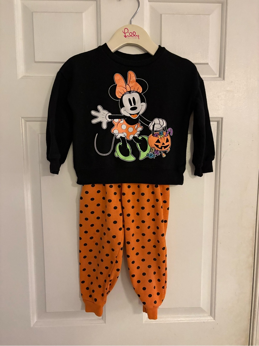 Girls Halloween Minnie Mouse Two-Piece Costume Set - Black & Orange